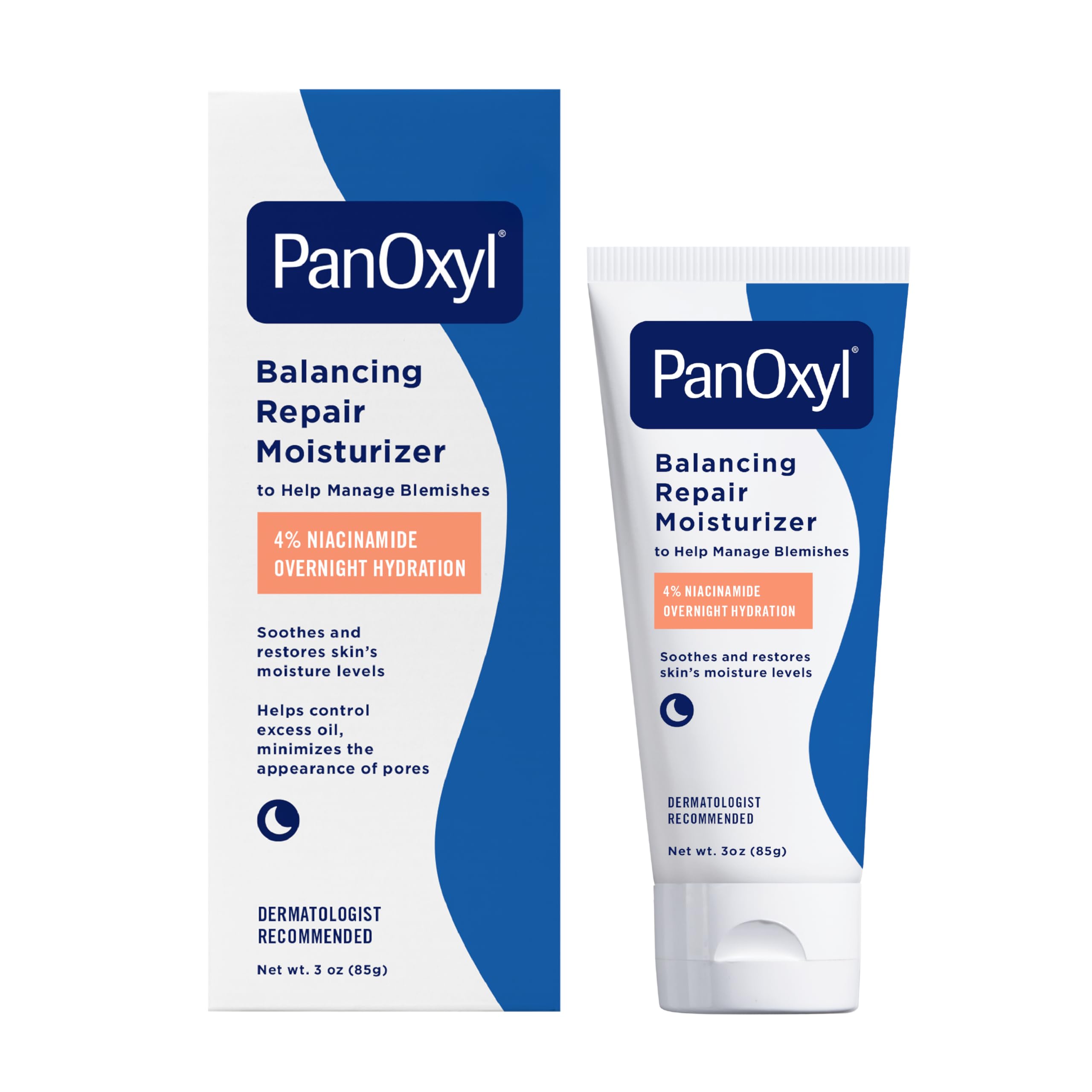PanOxyl PM Balancing Repair Moisturizer with Niacinamide Ceramides and Cica Hydrating Face Moisturizer Acne Prone Skin and Dry Skin Night Face Moisturizer 85g