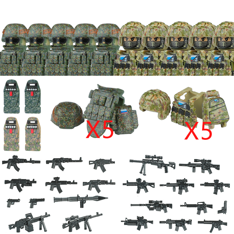 (Style H) Military Special Forces Building Block Russia Antonov Special Forces Soldier Figure SWAT Weapons Shield Vest Brick Toys