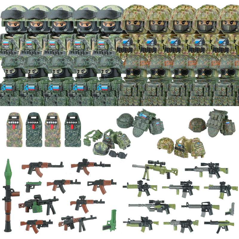 (Style H) Military Special Forces Building Block Russia Antonov Special Forces Soldier Figure SWAT Weapons Shield Vest Brick Toys