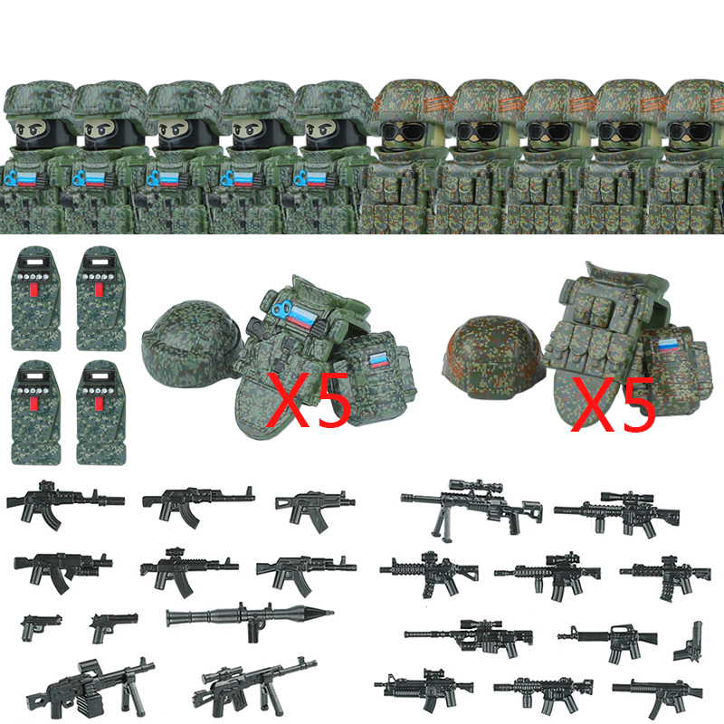 (Style H) Military Special Forces Building Block Russia Antonov Special Forces Soldier Figure SWAT Weapons Shield Vest Brick Toys