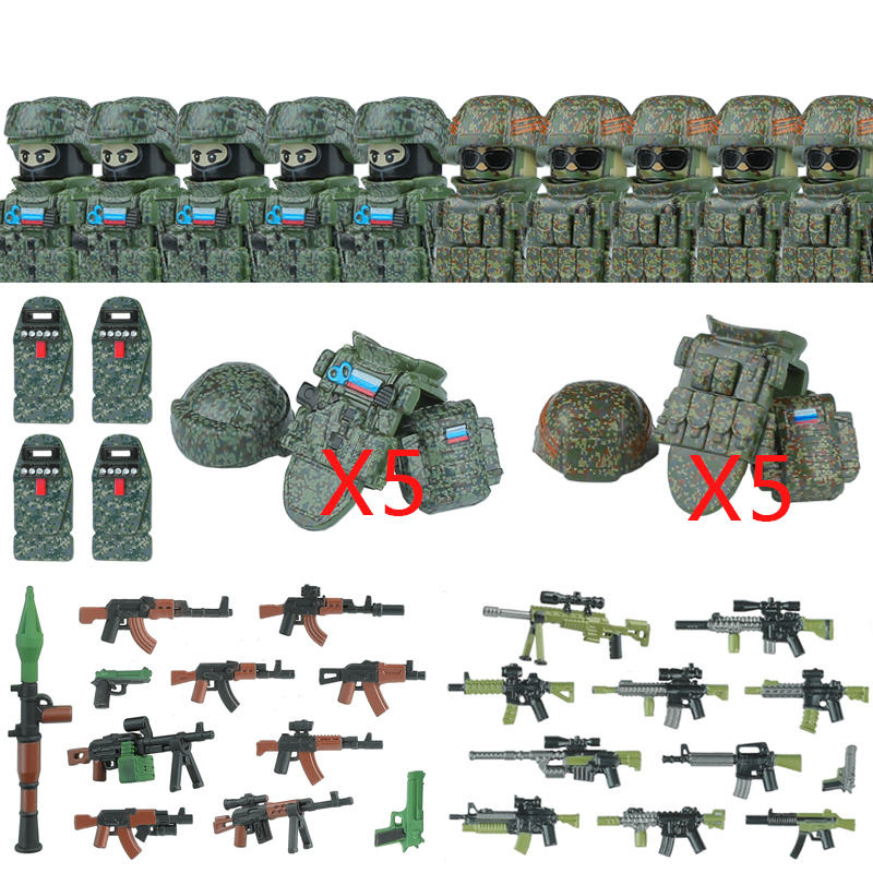 (Style H) Military Special Forces Building Block Russia Antonov Special Forces Soldier Figure SWAT Weapons Shield Vest Brick Toys