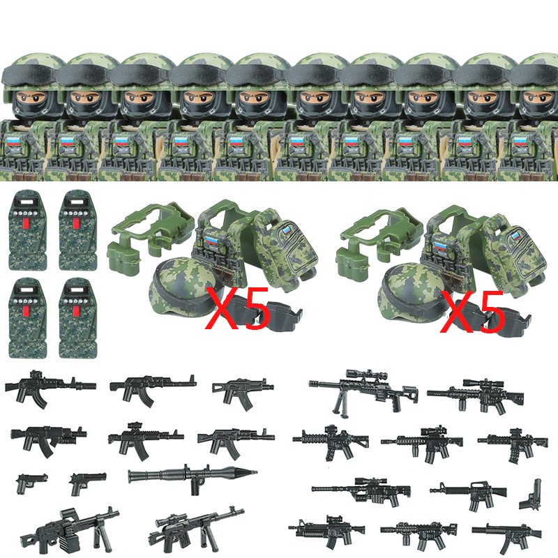 (Style H) Military Special Forces Building Block Russia Antonov Special Forces Soldier Figure SWAT Weapons Shield Vest Brick Toys