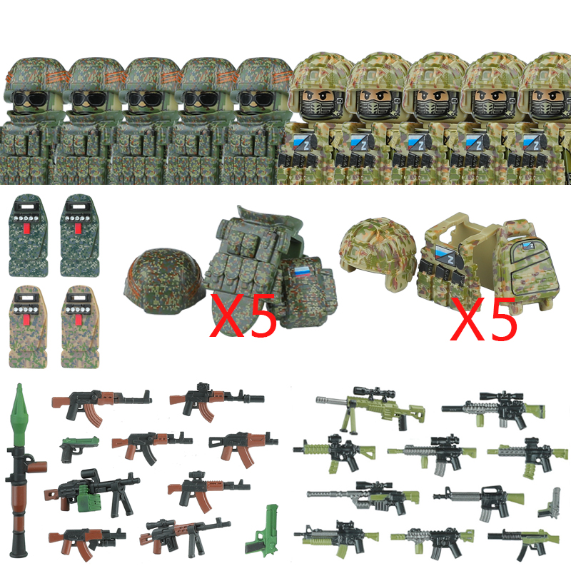 (Style H) Military Special Forces Building Block Russia Antonov Special Forces Soldier Figure SWAT Weapons Shield Vest Brick Toys