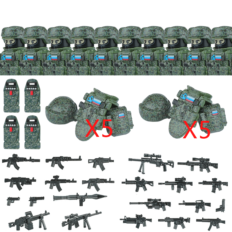 (Style H) Military Special Forces Building Block Russia Antonov Special Forces Soldier Figure SWAT Weapons Shield Vest Brick Toys