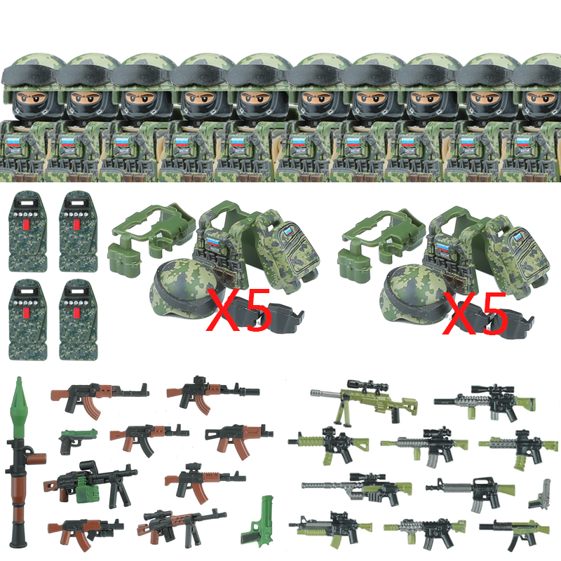 (Style H) Military Special Forces Building Block Russia Antonov Special Forces Soldier Figure SWAT Weapons Shield Vest Brick Toys