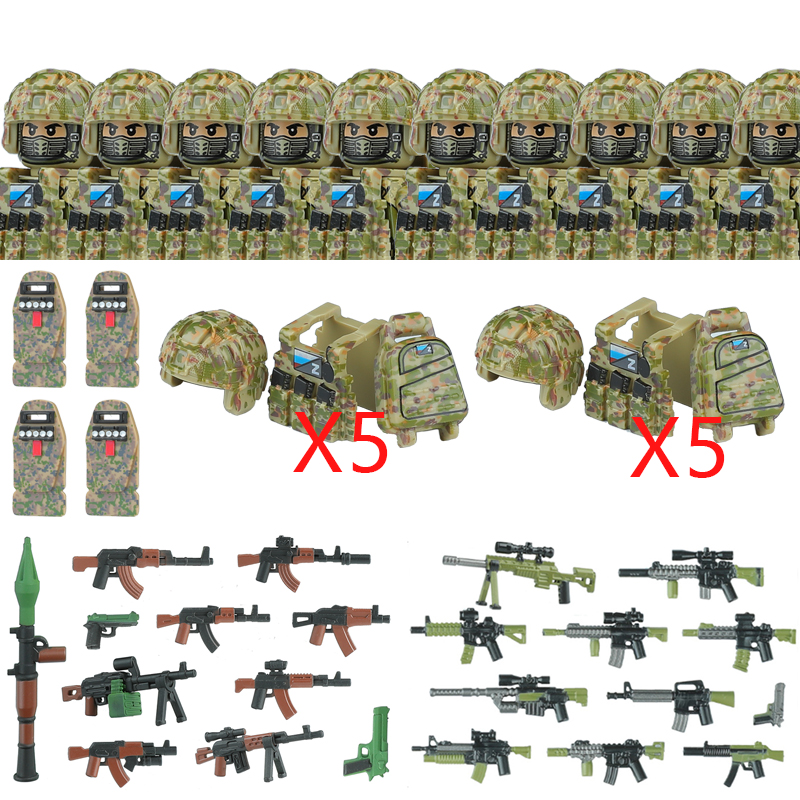 (Style H) Military Special Forces Building Block Russia Antonov Special Forces Soldier Figure SWAT Weapons Shield Vest Brick Toys