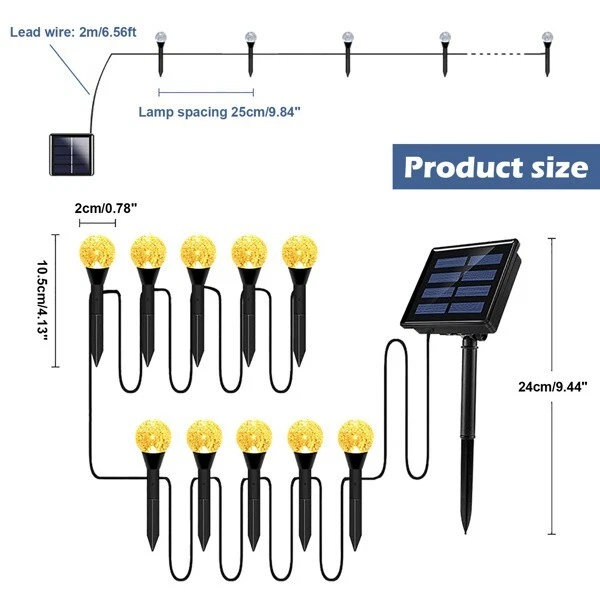 Solar LED Ball Stake Lights Outdoor Garden Light Pathway Landscape Decor Lamp