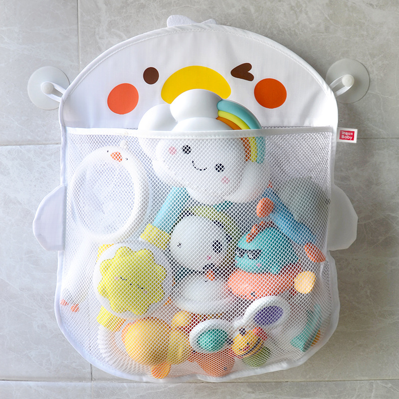 (gray) New Cartoon Duck C Sucker Design For Bath Toys Kids Animal Shapes Cloth Sand Toys Storage Net Bag