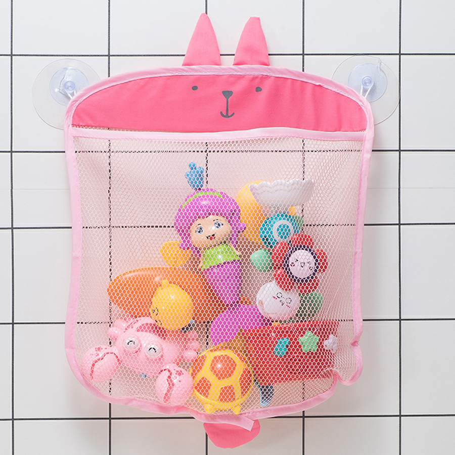 (gray) New Cartoon Duck C Sucker Design For Bath Toys Kids Animal Shapes Cloth Sand Toys Storage Net Bag