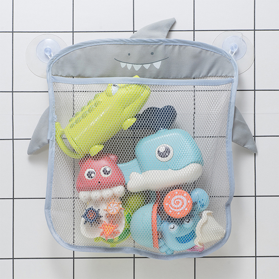(gray) New Cartoon Duck C Sucker Design For Bath Toys Kids Animal Shapes Cloth Sand Toys Storage Net Bag