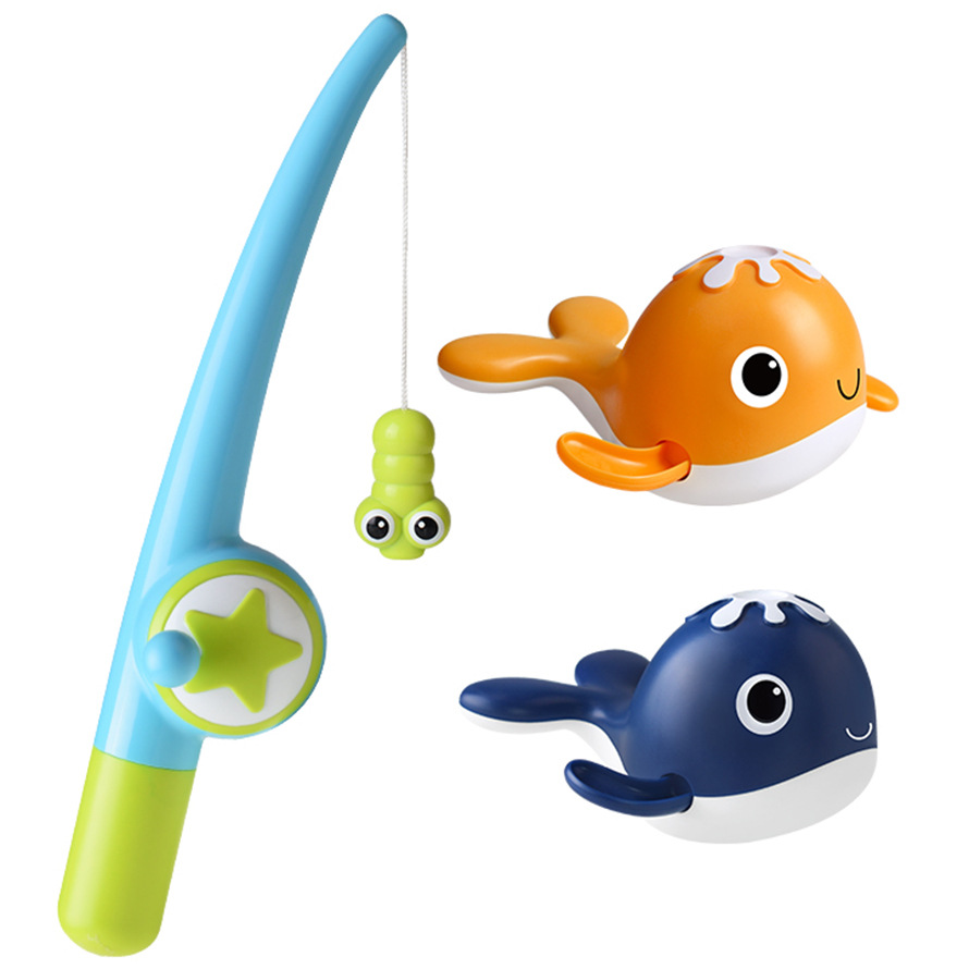 (set A) Magnet Baby Bath Fishing Toys Wind-up Swimming Whales Bathtub Toy Fishing Game Water Tub Toys Set with Fishing Pole Net for Kids