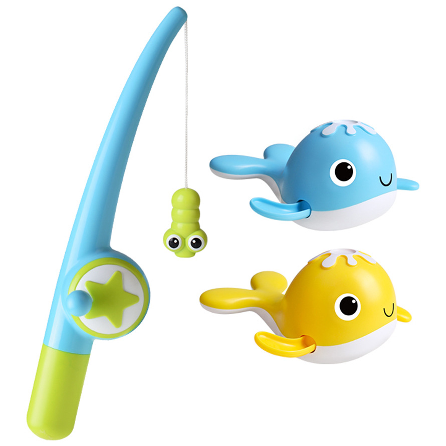 (set A) Magnet Baby Bath Fishing Toys Wind-up Swimming Whales Bathtub Toy Fishing Game Water Tub Toys Set with Fishing Pole Net for Kids