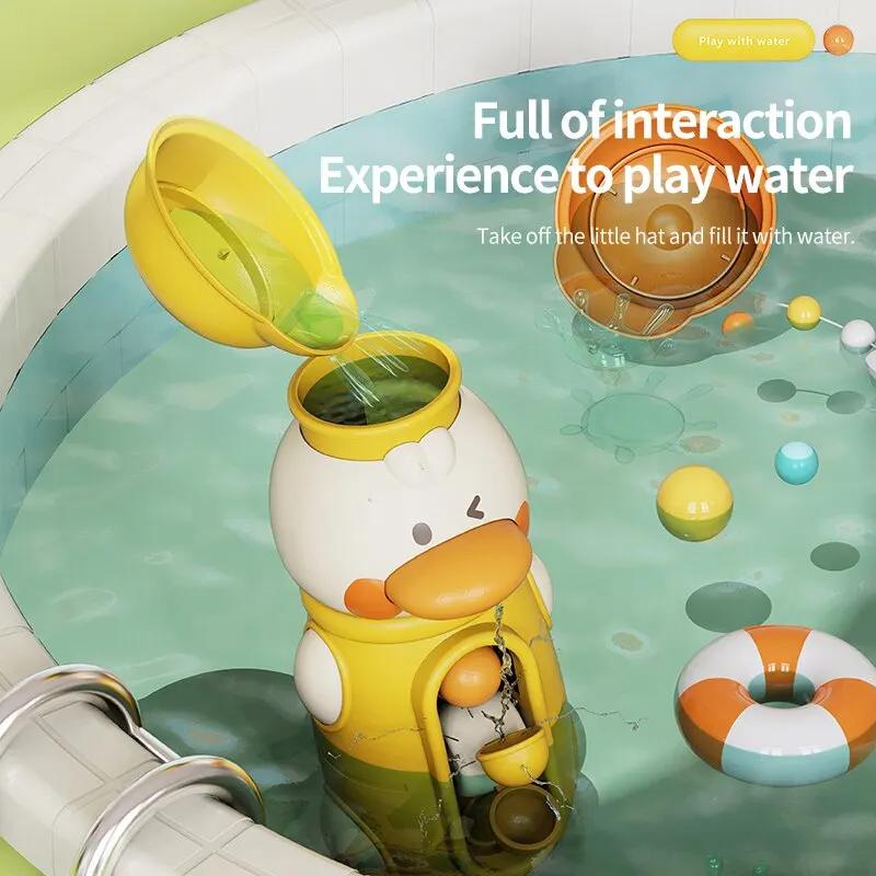 (OR) Bath Bathtub Toys for Toddlers 1 2 3 Years Old Duck Rotatable Waterwheel Bathroom Strong Suckers Water Scoop Fun Bath Toys Gifts