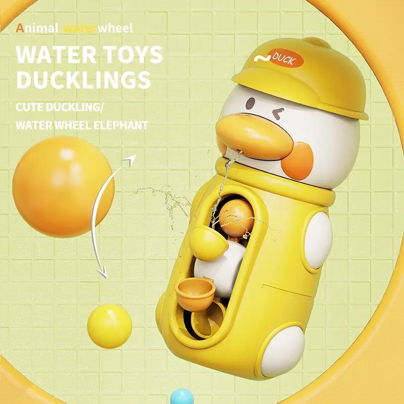 (OR) Bath Bathtub Toys for Toddlers 1 2 3 Years Old Duck Rotatable Waterwheel Bathroom Strong Suckers Water Scoop Fun Bath Toys Gifts