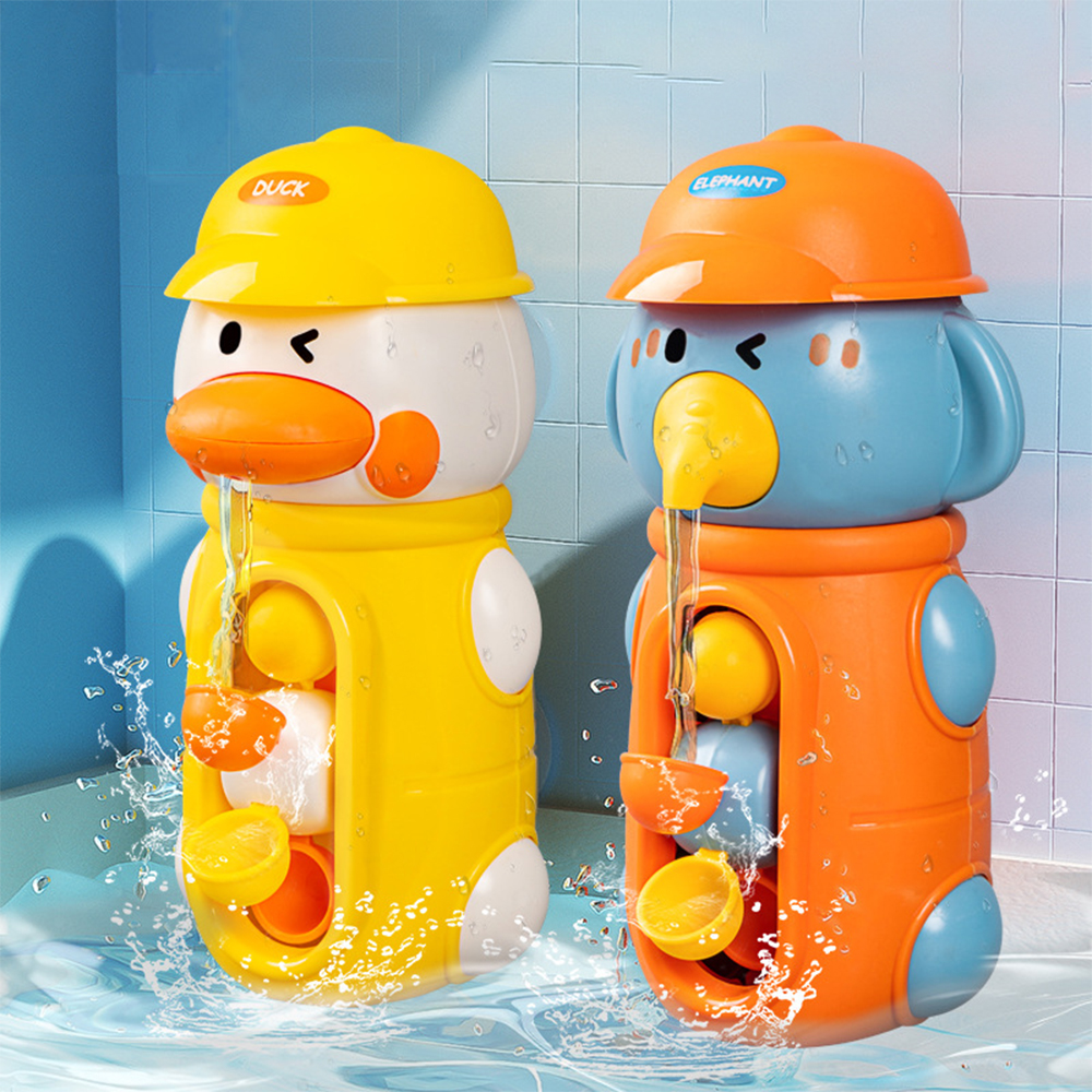 (OR) Bath Bathtub Toys for Toddlers 1 2 3 Years Old Duck Rotatable Waterwheel Bathroom Strong Suckers Water Scoop Fun Bath Toys Gifts