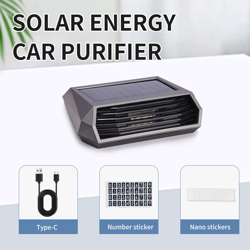 Portable Solar Energy Powered Car Air Purifier Ozonizer Anion Odor Eliminator Ozone Generator Rechargeable Air Purifier For Car