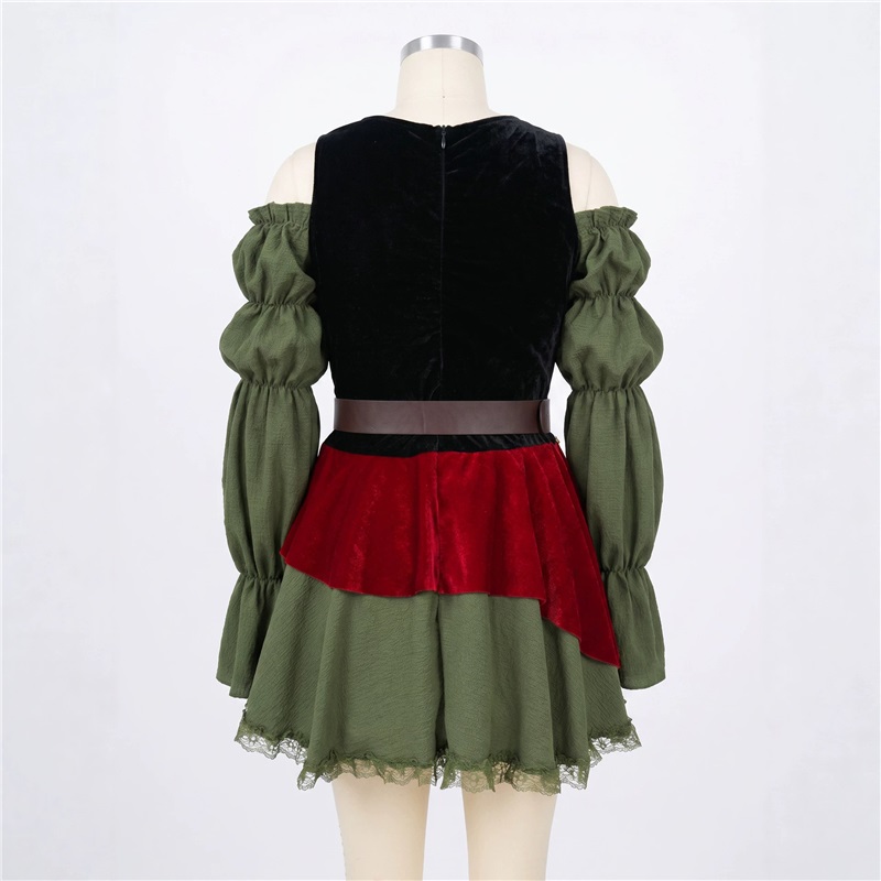 (XL) Pirate Dress Halloween Costume Vintage Women Carnival Outfit Medieval Stage Performance Attire