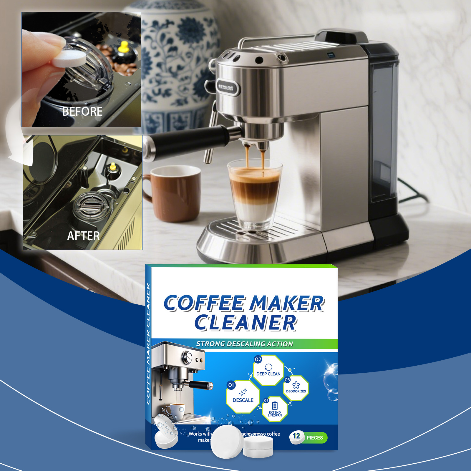 Coffee Machine Cleaning Tablets Daily Mild Remove Stains Limescale Portable Universal Care For All Coffee Makers