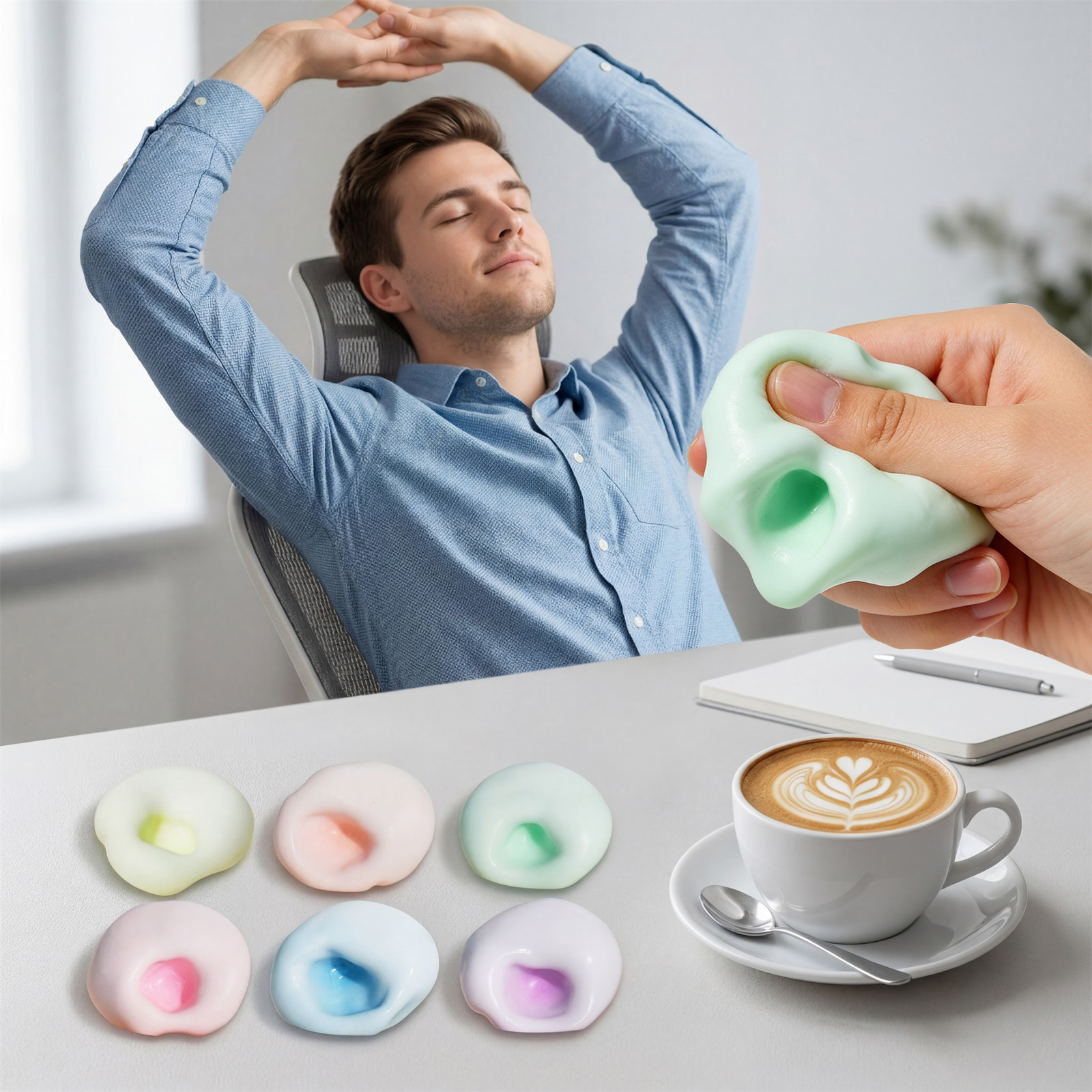 (Pink) Stress Relief Ball Toy Light Blue Soft Slow Resilient Squishy Office Fun Daily Play