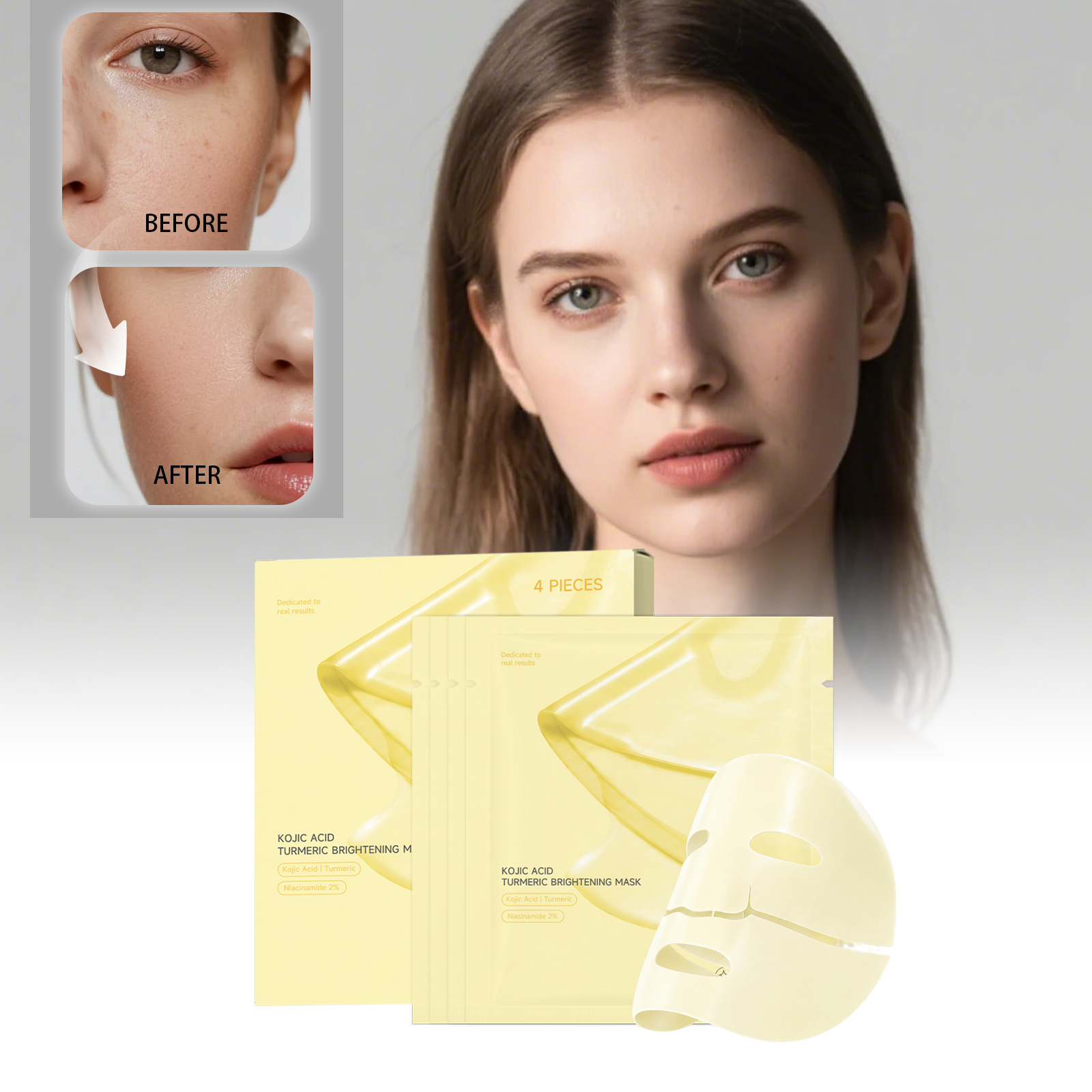 Kojic Acid Turmeric Skin Care Mask Daily Mild Hydrating Moist Soft Sheet Facial Skin Treatment