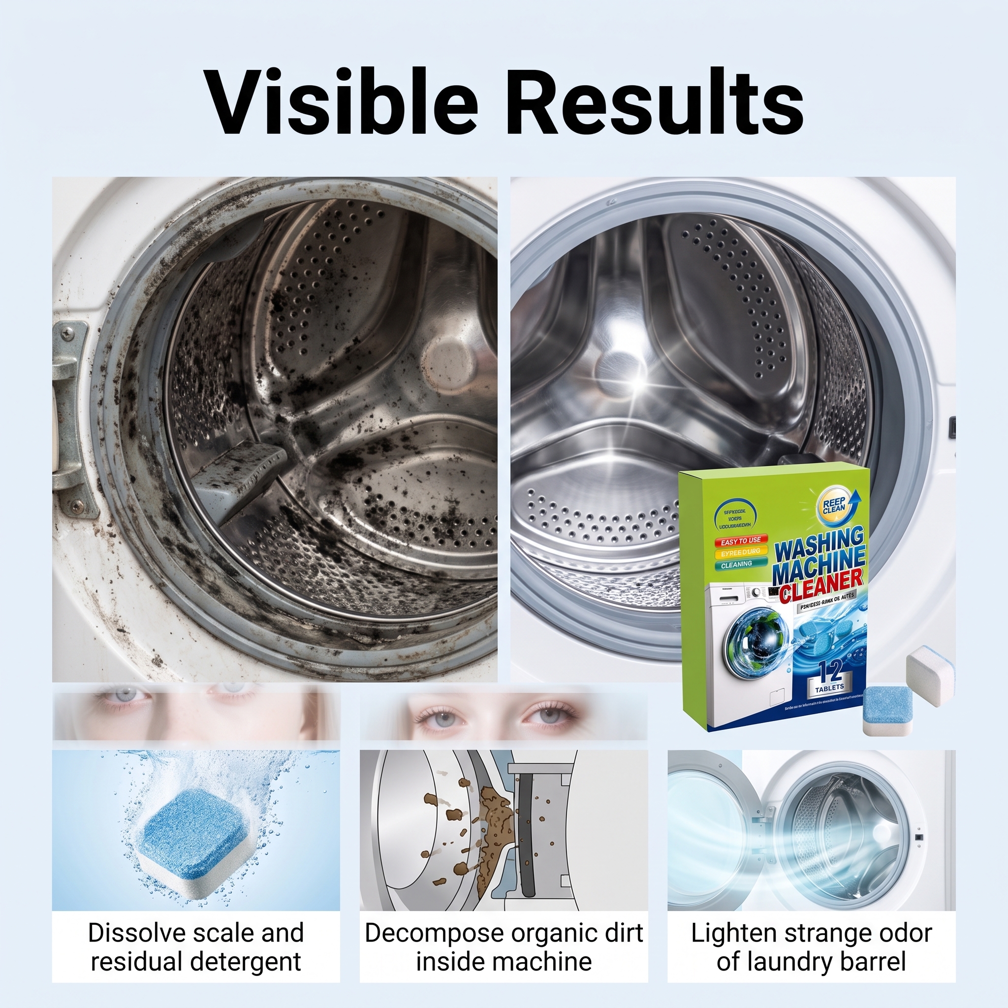 Washing Machine Tank Cleaning Tablet Dirt Removing Care Solid Block For Front Top Load Laundry Appliance Daily Use