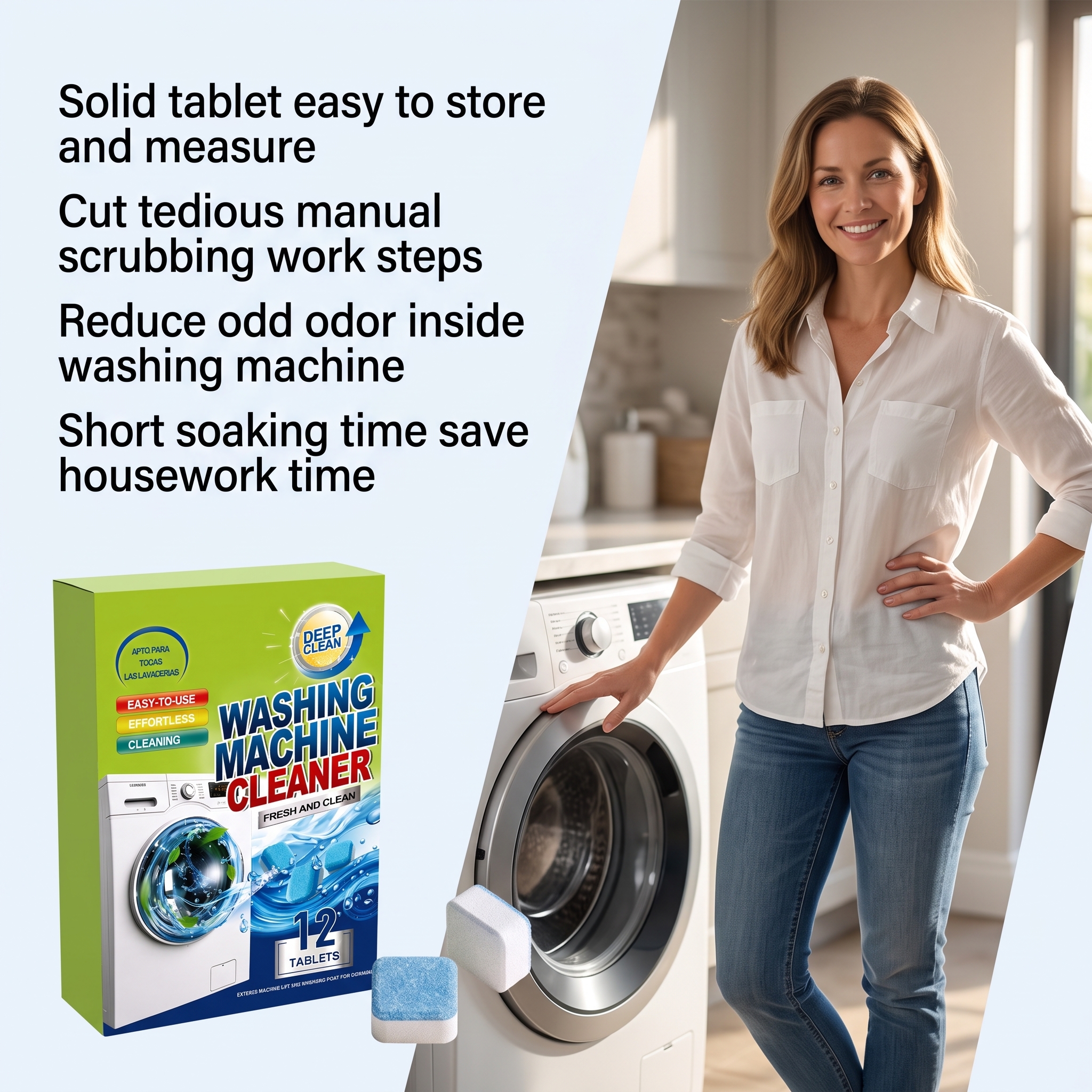 Washing Machine Tank Cleaning Tablet Dirt Removing Care Solid Block For Front Top Load Laundry Appliance Daily Use