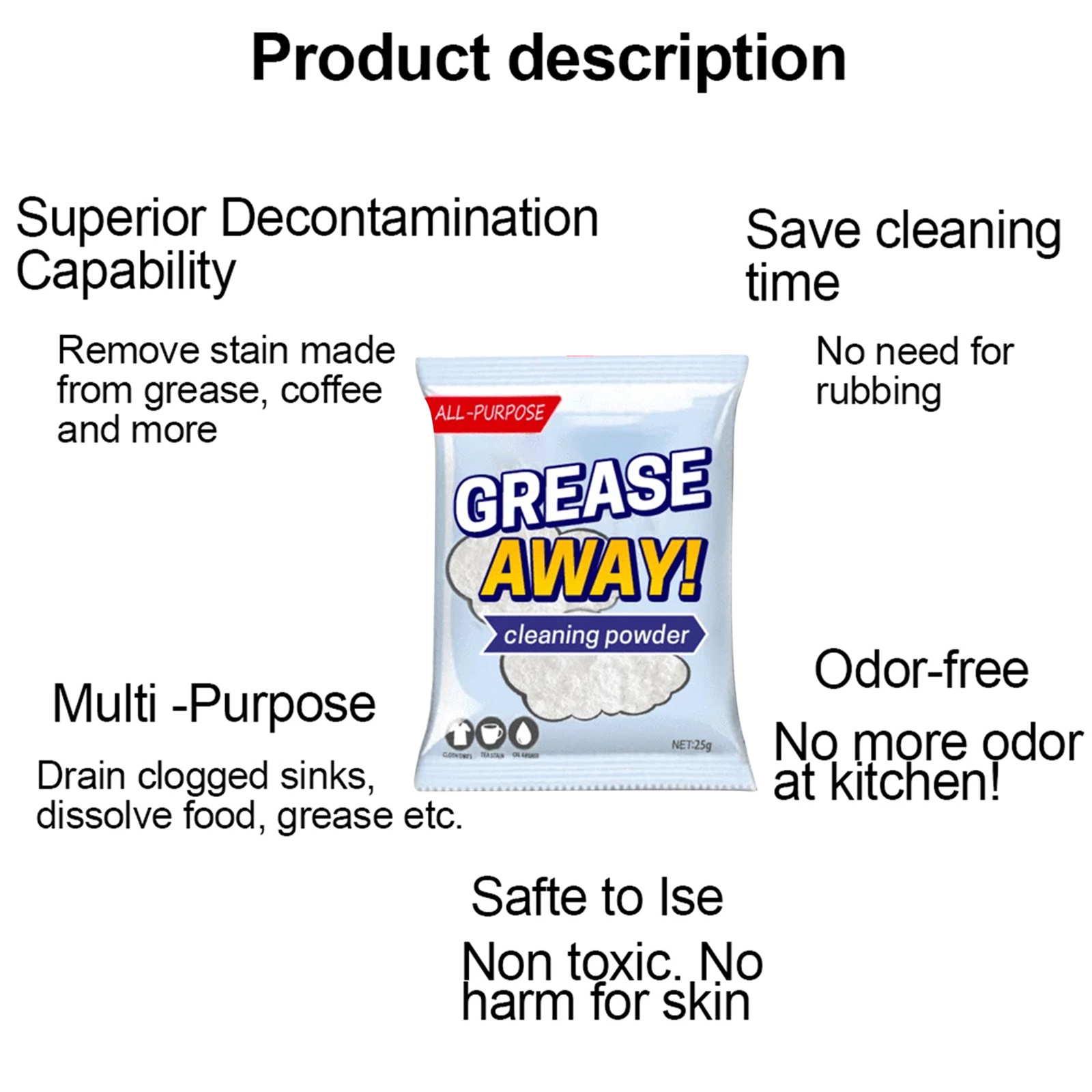 Kitchen Cleaning Powder Heavy Duty Grease Remover Stainless Steel Cookware Stain Eliminator