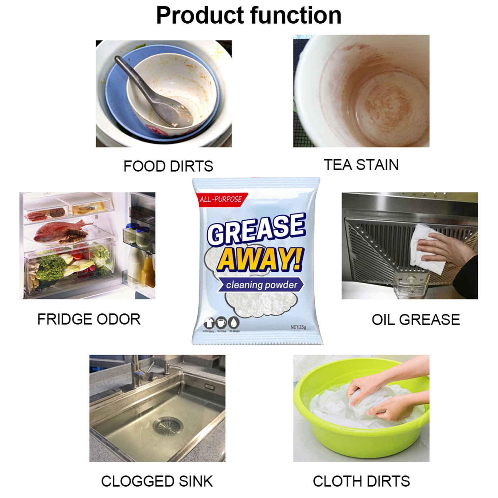 Kitchen Cleaning Powder Heavy Duty Grease Remover Stainless Steel Cookware Stain Eliminator