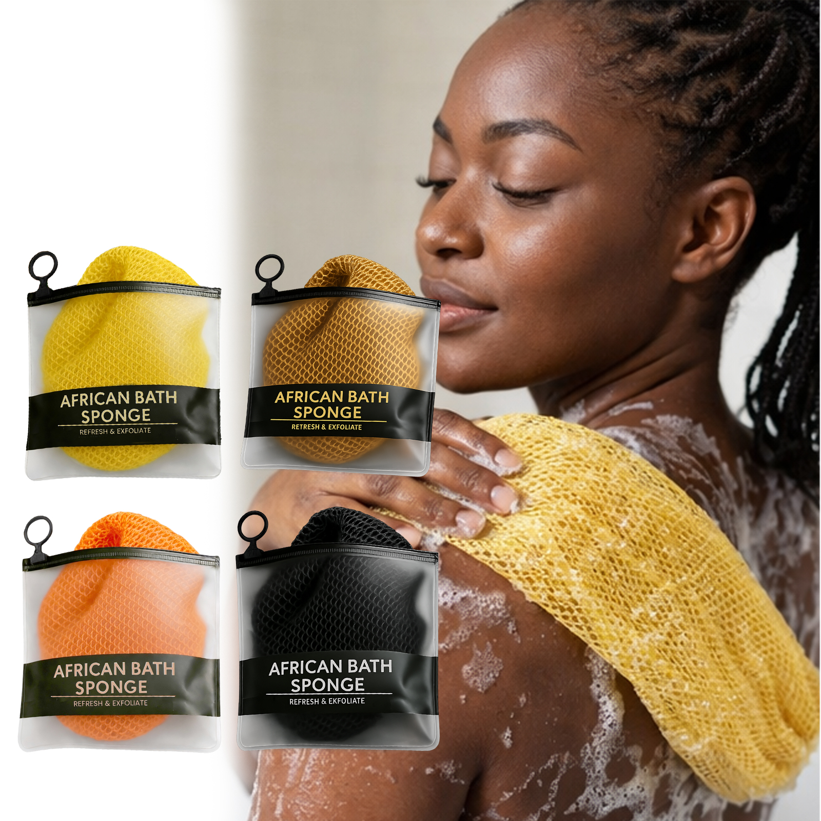(Black) Golden Exfoliating Mesh Bath Towel Hexagon Woven Fiber Mild Soft Skin Care For Body