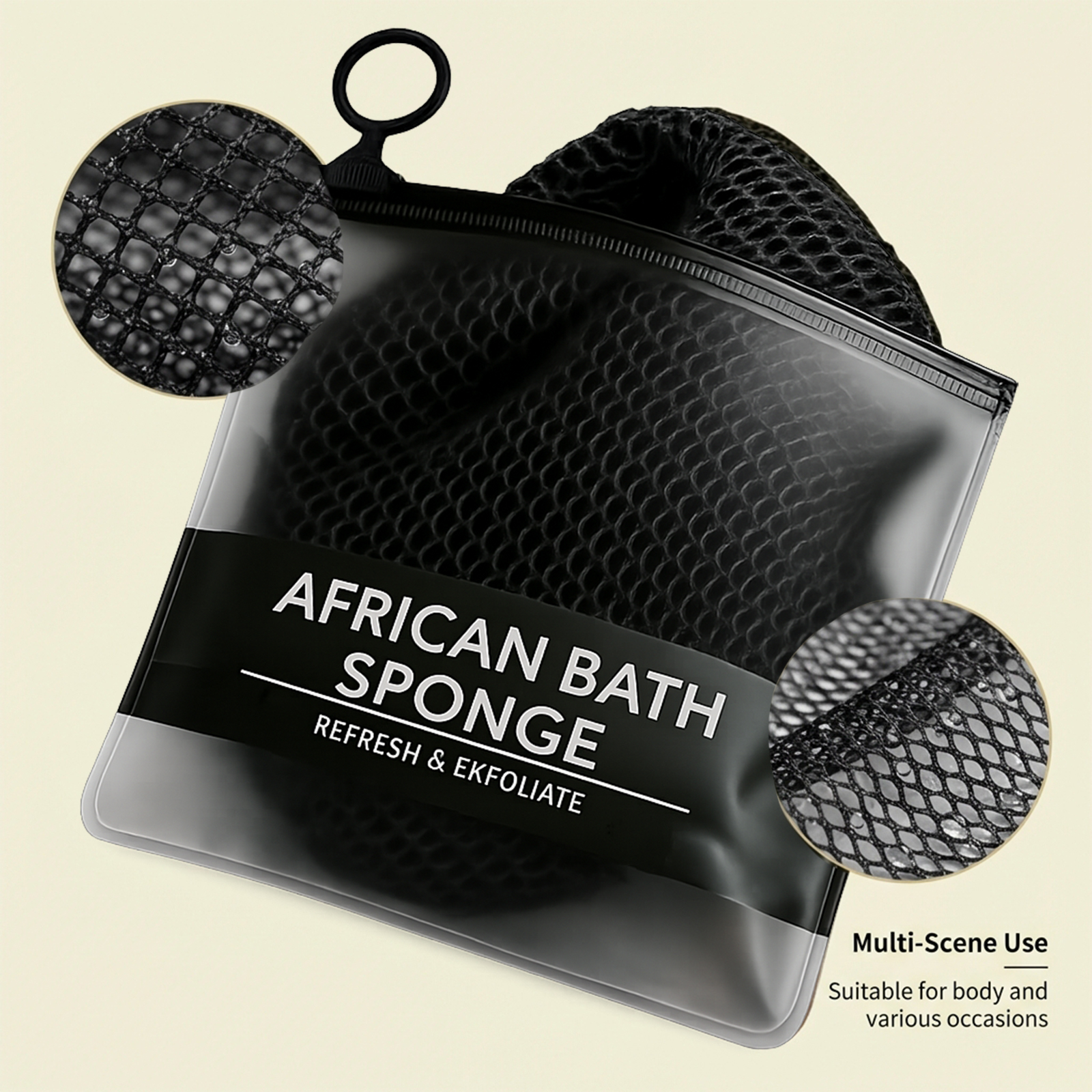 (Black) Golden Exfoliating Mesh Bath Towel Hexagon Woven Fiber Mild Soft Skin Care For Body