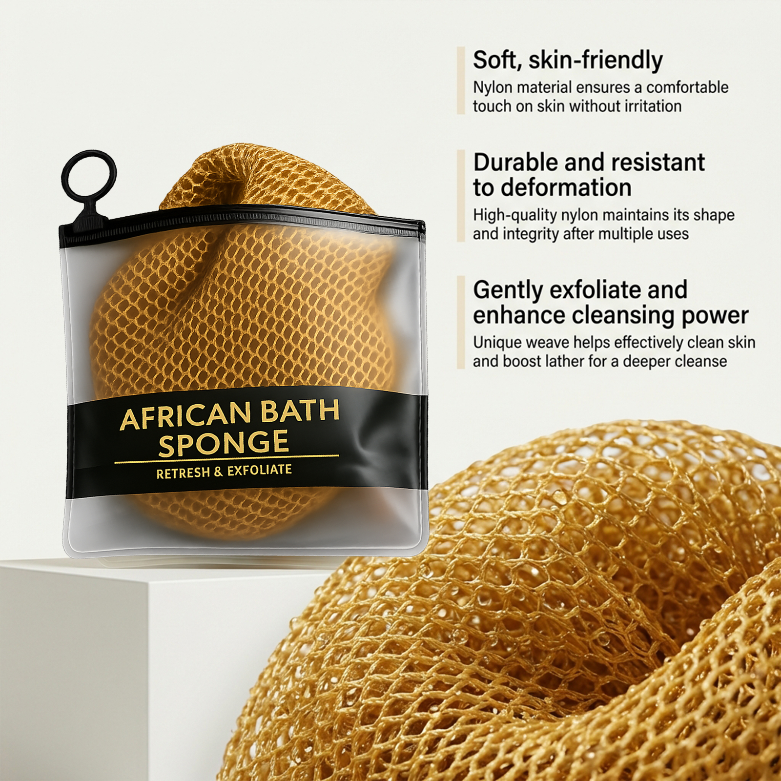 (Black) Golden Exfoliating Mesh Bath Towel Hexagon Woven Fiber Mild Soft Skin Care For Body