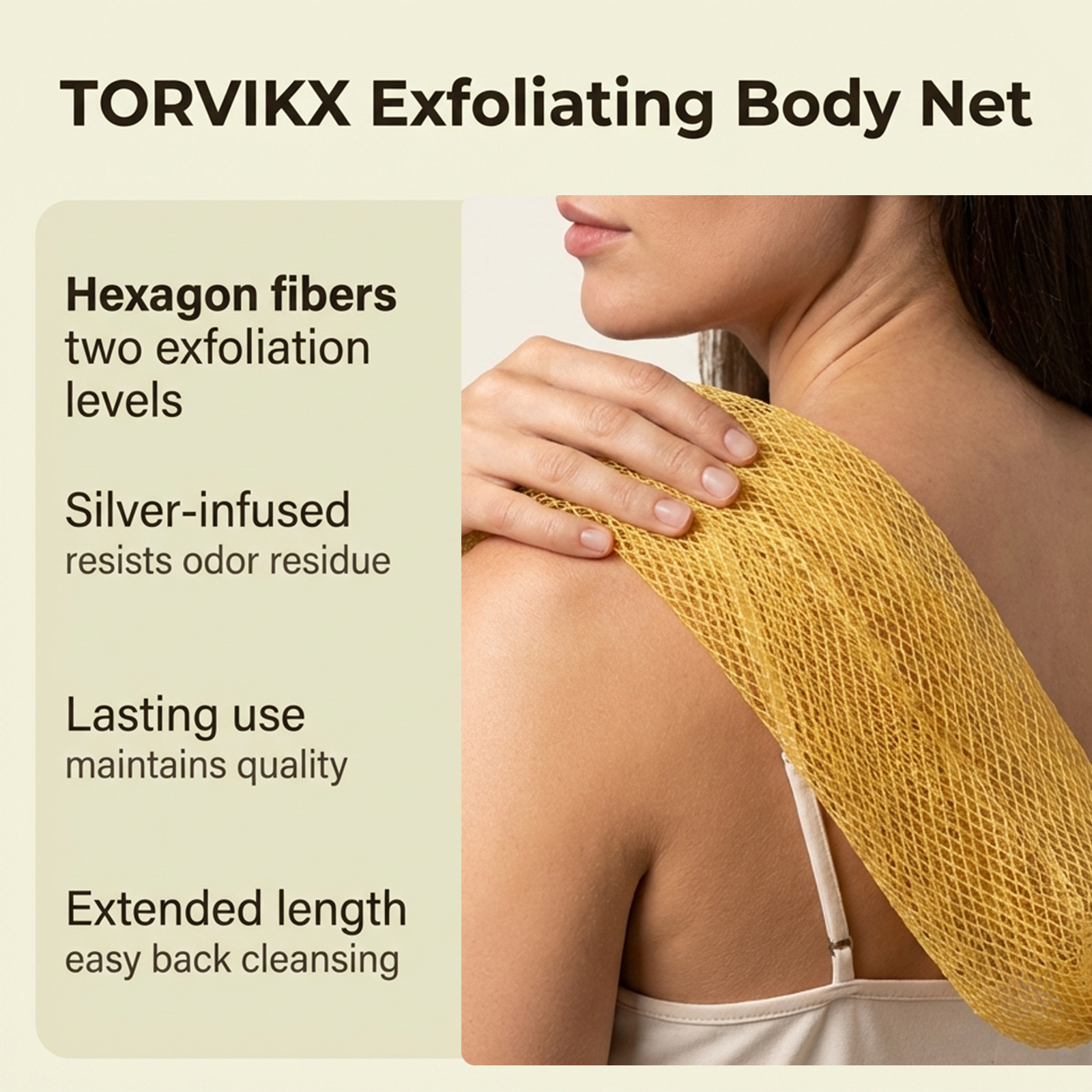 (Black) Golden Exfoliating Mesh Bath Towel Hexagon Woven Fiber Mild Soft Skin Care For Body
