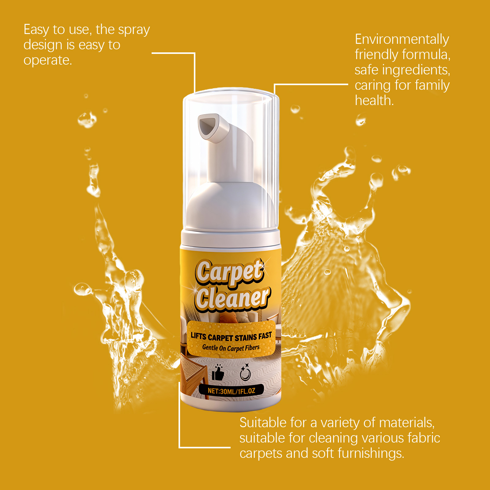 Fabric Carpet Foam Cleaner Mild Cleansing Care Convenient Detergent Household Carpet Stain Remover