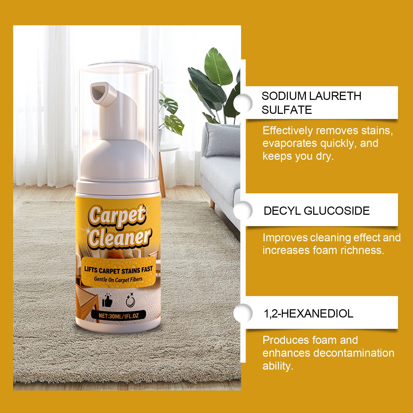 Fabric Carpet Foam Cleaner Mild Cleansing Care Convenient Detergent Household Carpet Stain Remover