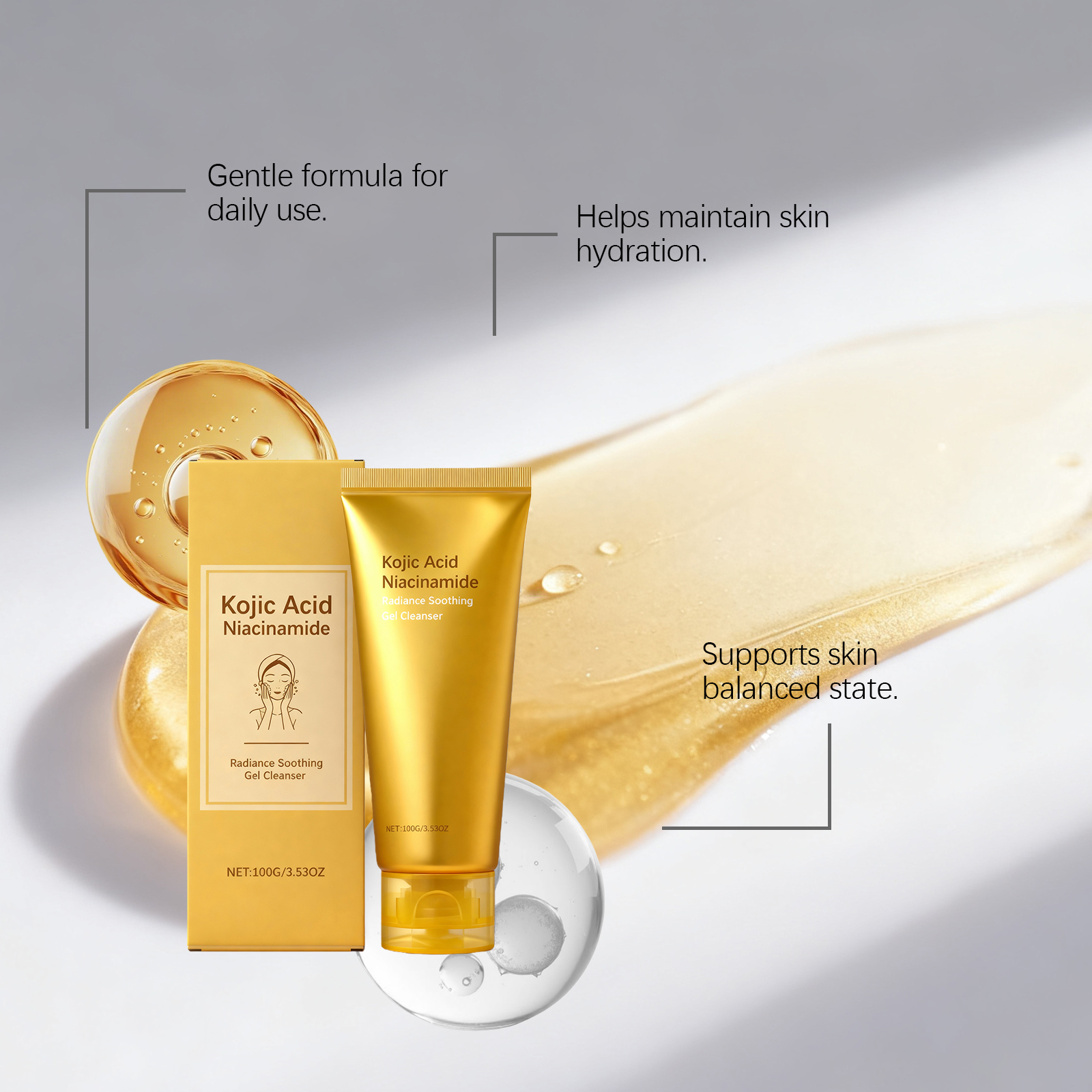 Brightening Gentle Cleansing Gel Daily Mild Clean Facial Skin Moisturizing Hydrating Refreshing Non Tight