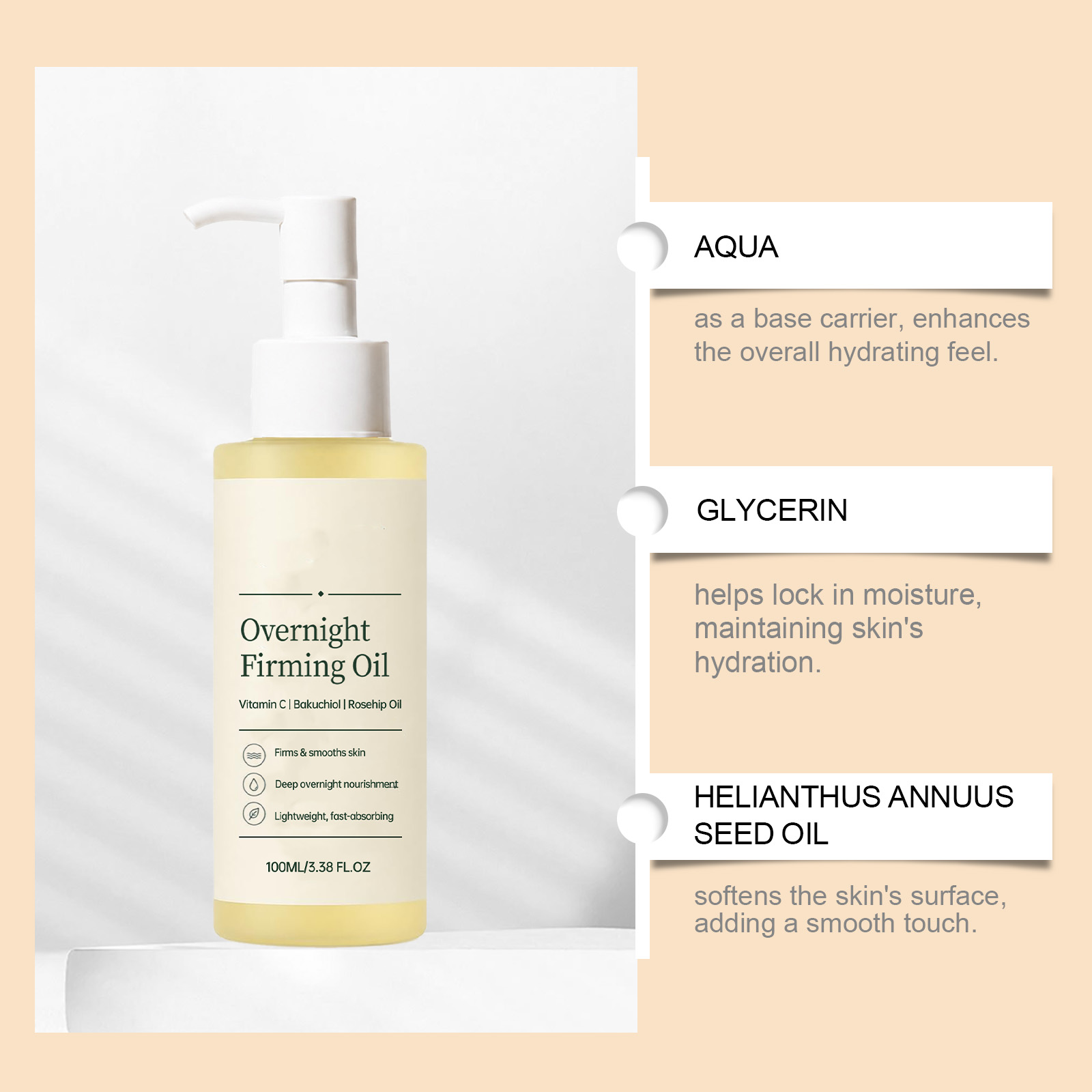 Night Facial Oil Hydrating Soft Delicate Light Moisturizing Absorbent Evening Skin Care For Face