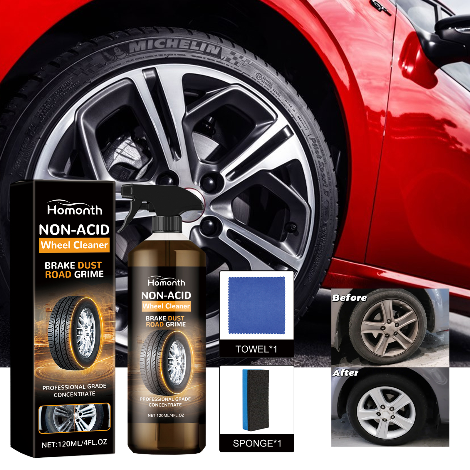 Car Tire Cleaner Kit Wheel Hub Polish Restorer Multi Purpose For Deep Cleaning And Shine 120ml