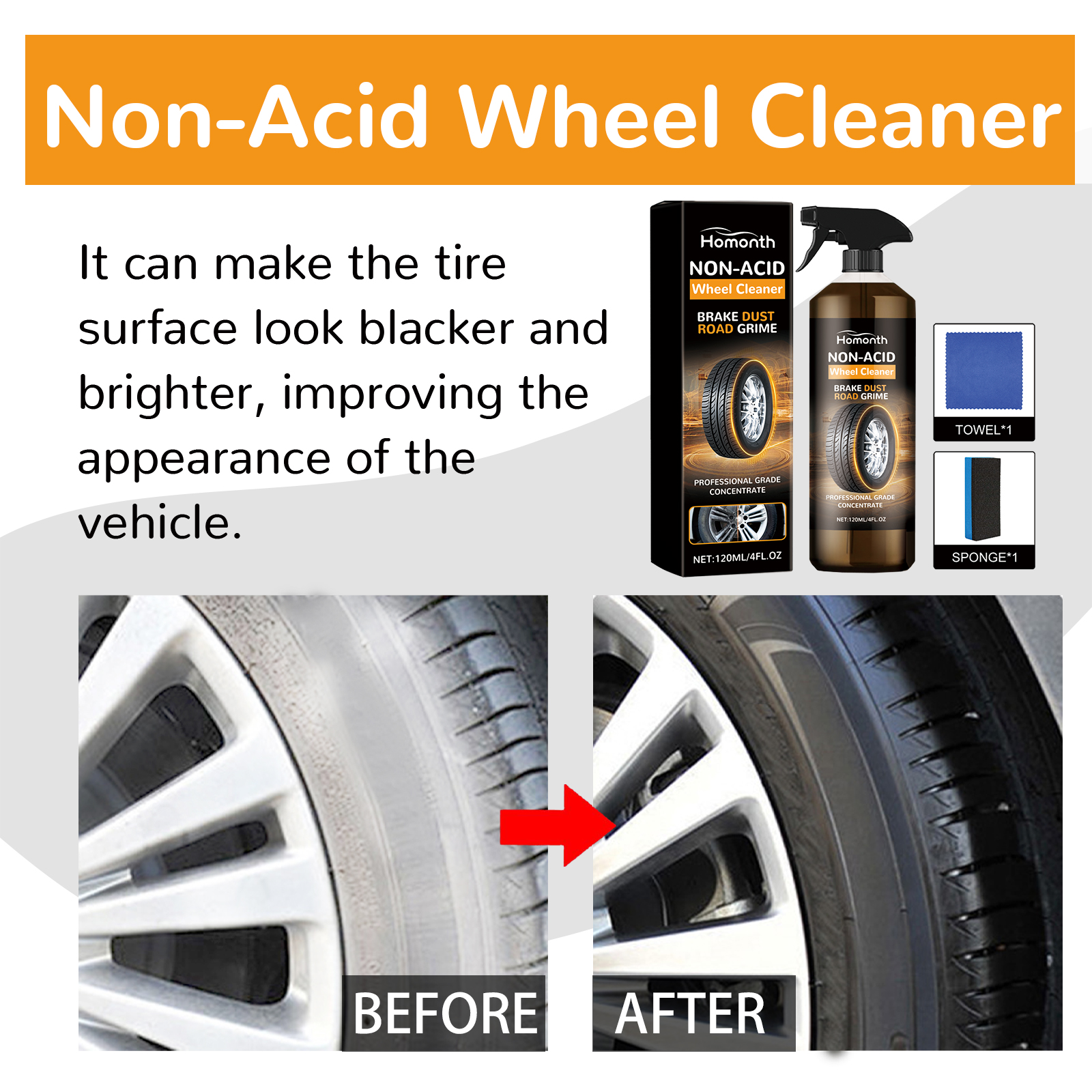 Car Tire Cleaner Kit Wheel Hub Polish Restorer Multi Purpose For Deep Cleaning And Shine 120ml