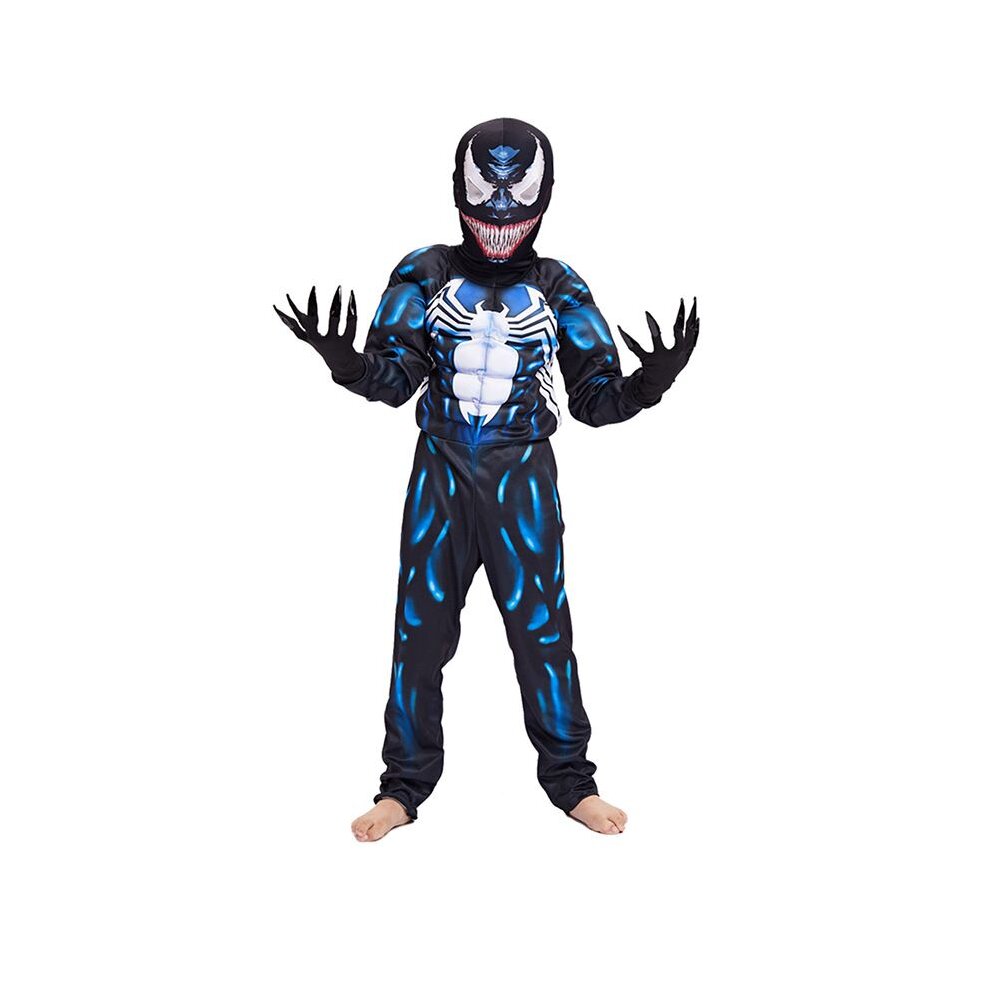 (M) Superhero Costume Venom Muscle Cosplay with Mask Gloves for Kids Boys Cosplay Fancy Dress Up Halloween Anime Jumpsuit Bodysuit Carnival Outfit Christmas Party Birthday Gift
