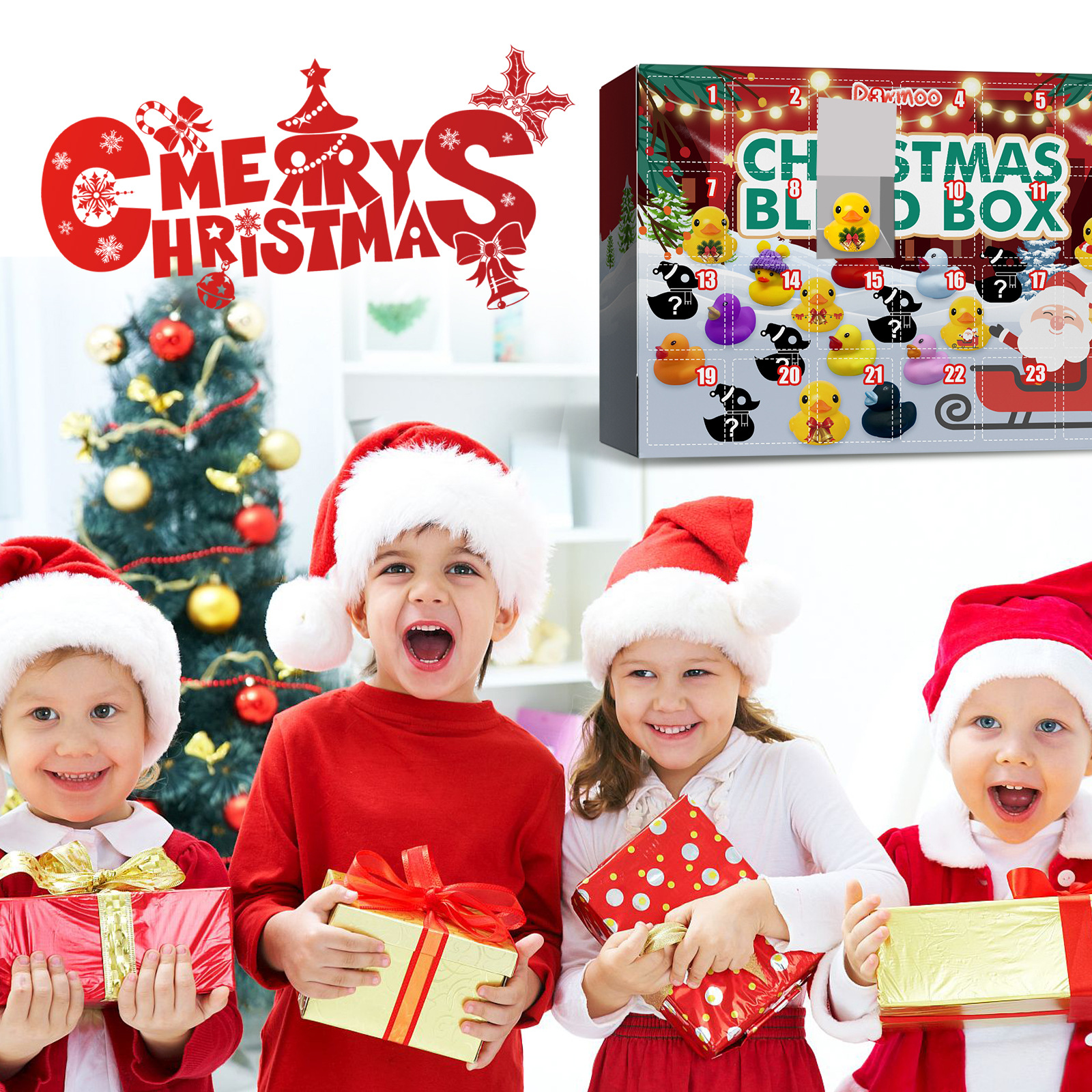 Advent Calendar Rubber Ducks Stress Relief Toys Set Christmas 24 Days Countdown Calendar Holiday Party Favors Kids Bath Toys Blind Box Surprise Gift