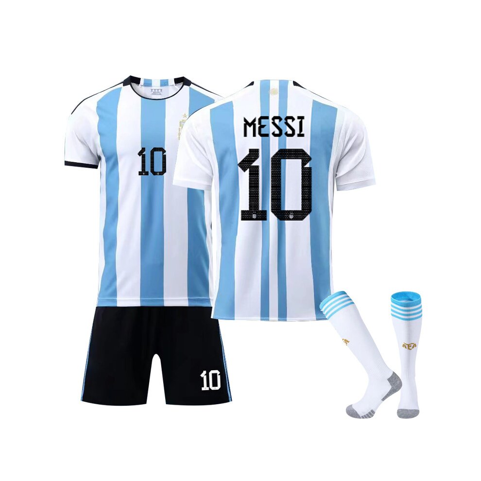 (4~5 Years) Teens Kids Boys Football Kit Messi Sport Training Jersey Suit +Socks