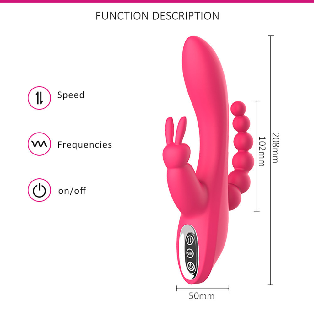Double Rabbit Vibrator for Her G-spot Vibrator for Women Sex Toys Adult Sex Toys with Anal Beads Realistic Silicone Dildo Massager for Anal Vaginal and Clitoral Stimulation