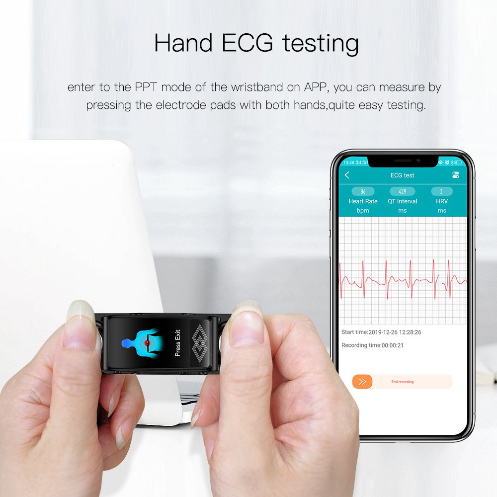 (Blue) 24-hour Dynamic ECG Monitoring Smart Tracker Super Precision Lorentz Diagram Smart Watch For Men Women