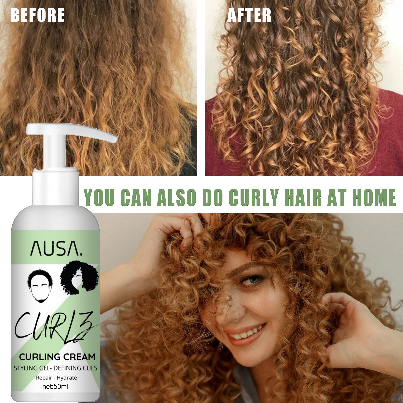Hair Elastine Cream Repair Curl Elastining Gel Curls Moisturizer and Enhancer Conditioners for Wavy and Curly Hair Products Suitable for Women and Men