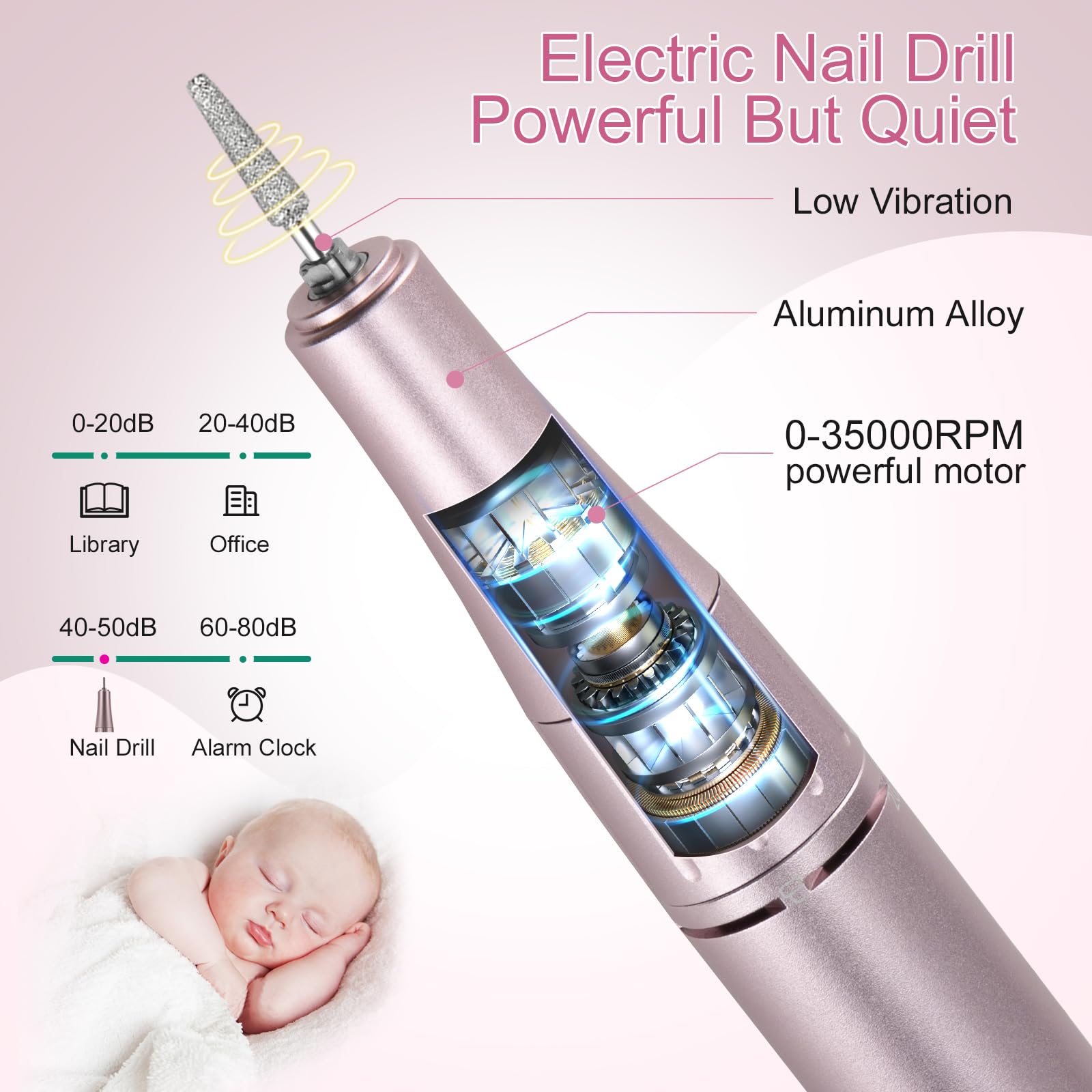 Rechargeable Nail Drill  Electric Nail Files Portable USB Adjustable Speed Electric Manicure Set
