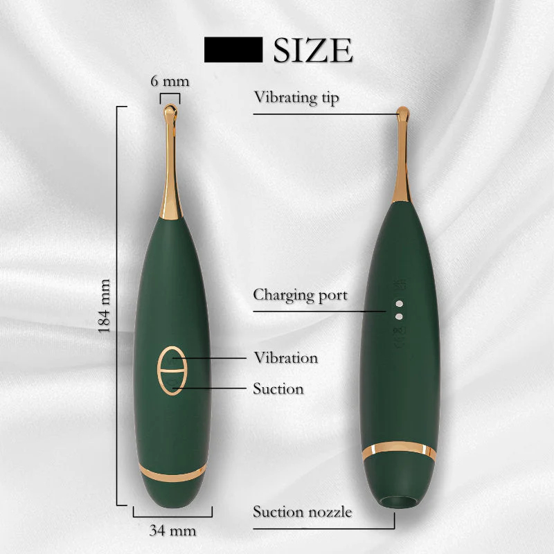 (Green) Orgasm Pen with Sucking Function Sucking Vibration Point Tidal Pen Multi Head Set Female Masturbation Massager Sex Toys G Spot Wand Vibrator