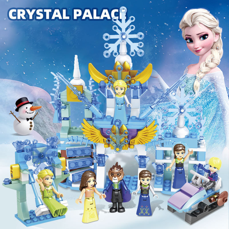 Elsa Ice Palace Disney Frozen Snow World Series Magical Ice Castle Building Blocks Princess Anna Model Bricks Toys Kids Girl Educational Gift Fit Lego