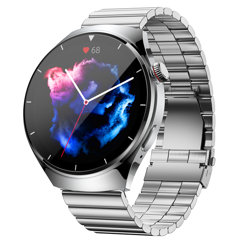 (Black Silicone) Bluetooth Calling Smart Watch 1.39 Inches HD Round Screen Steel Strap Waterproof Blood Oxygen Glucose Pressure Health Monitoring Men Smartwatch