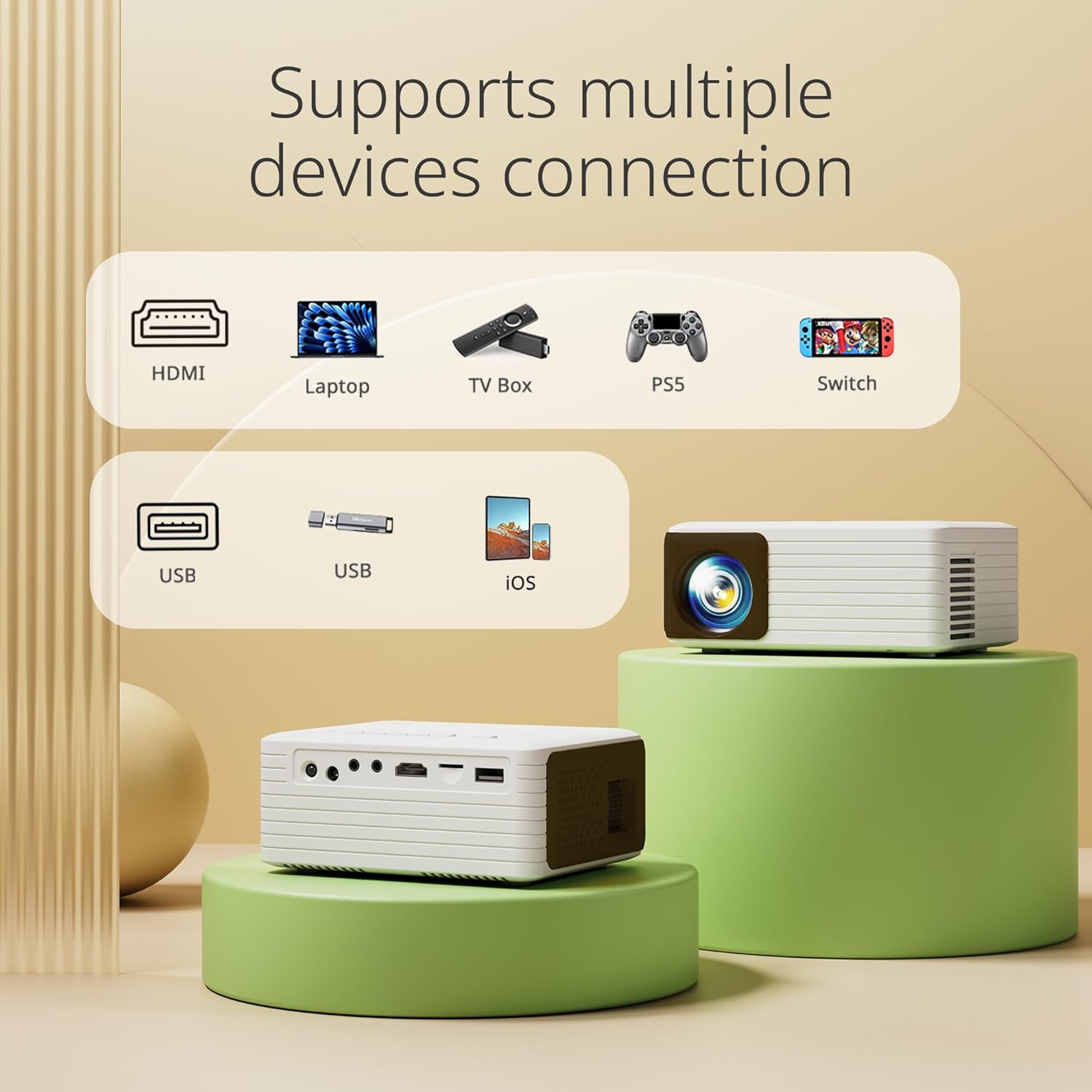 Mini Projector Portable Phone Projector 1080P Full HD Support Home Theater Movie Projector Small Video Projector Compatible with HDMI Smartphone Tablet PC TV Stick AV USB