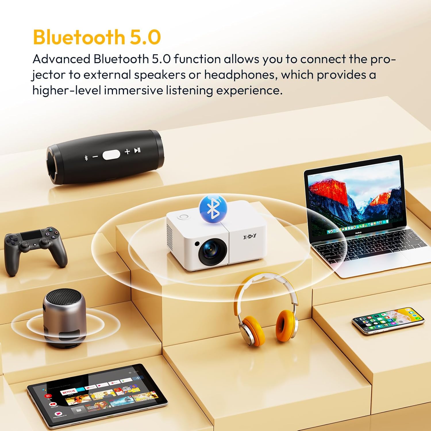 Mini Smart Projector Android 12 Portable HD Projector 14000 Lumen 1080P Supported with WiFi and Bluetooth Electric Focus Keystone Built-in Netflix YouTube APPs Tripod Included